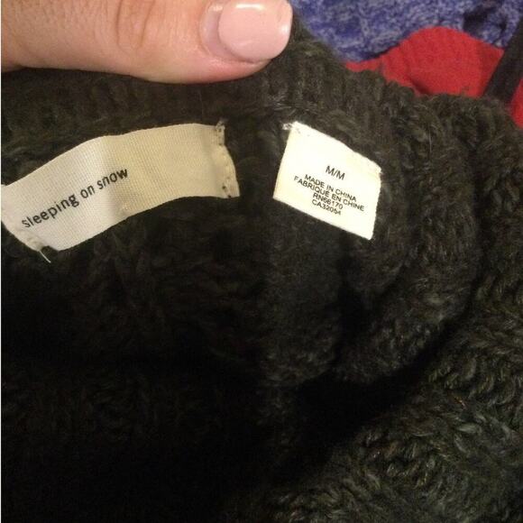 Sleeping on Snow Eldora turtleneck sweater womens M linen green open knit anthro - Picture 2 of 13